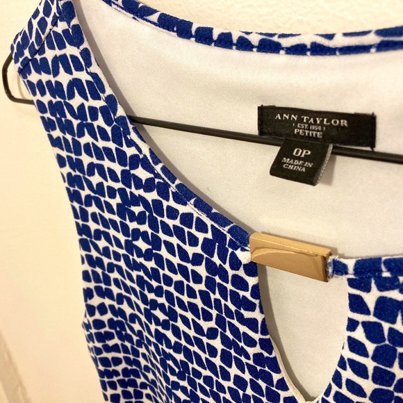 Ann Taylor 0P Blue and White Belted Dress with Front Decoration - Picture 1 of 4